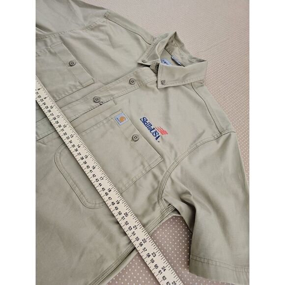Men's Medium Carhartt Relaxed Fit 102537 Work Short Sleeve Shirt Button Up Tan - Picture 9 of 10